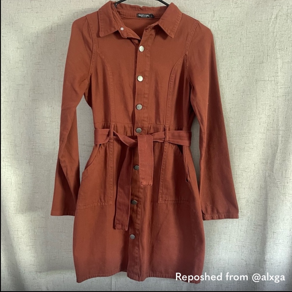Nasty Gal Rust Button-Up Dress
